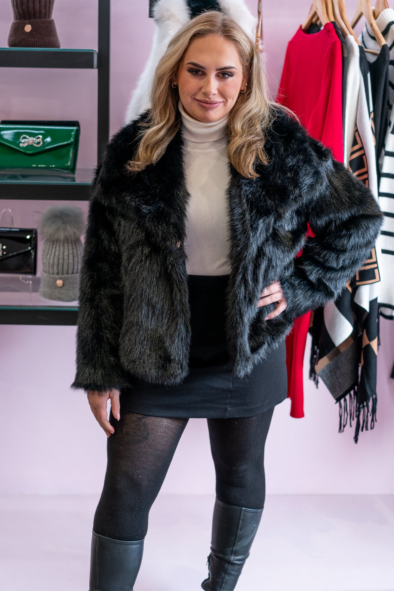 Foxy Faux Fur Jacket Black