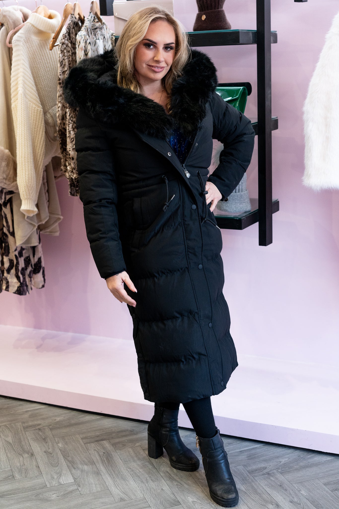 Black Long Fur Hood Jacket