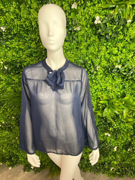 Penny Bow Blouse - Navy