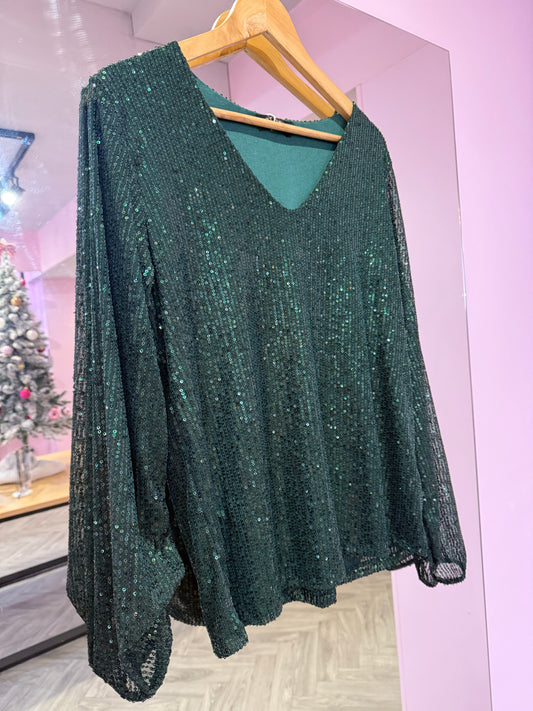 Fleur Green Sequin Top