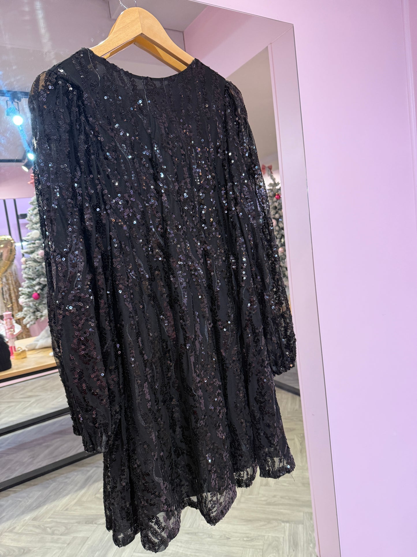 Francesca Bow Back Tie Dress - Sequin - Black