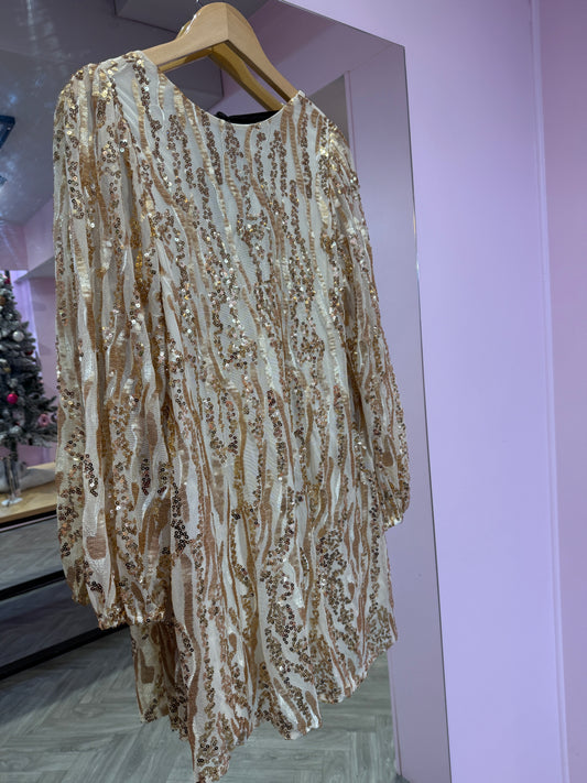 Francesca Bow Back Tie Dress - Sequin - Gold