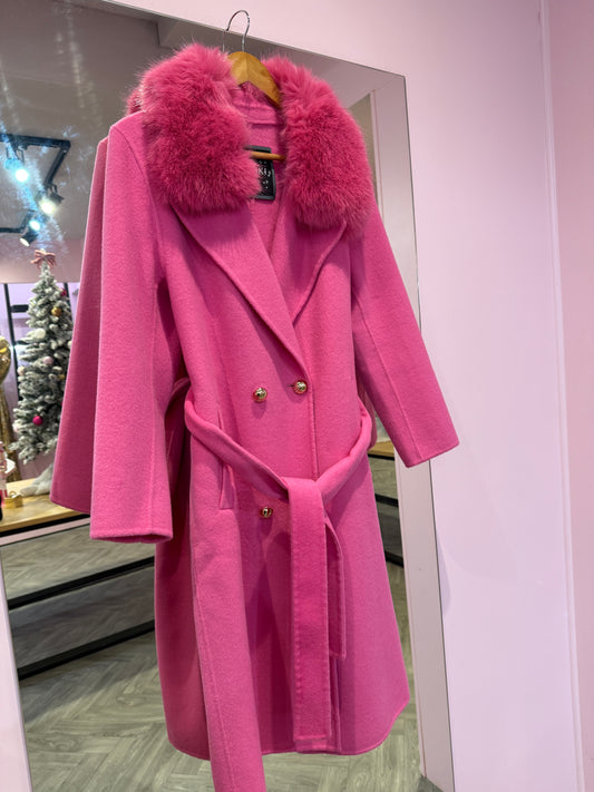 Popski Faux Fur Collar Cashmere Jacket - Barbie Pink