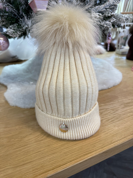 Popski Pom Pom Hat - Cream