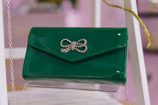 'Stella' Bow Clutch bag in Green
