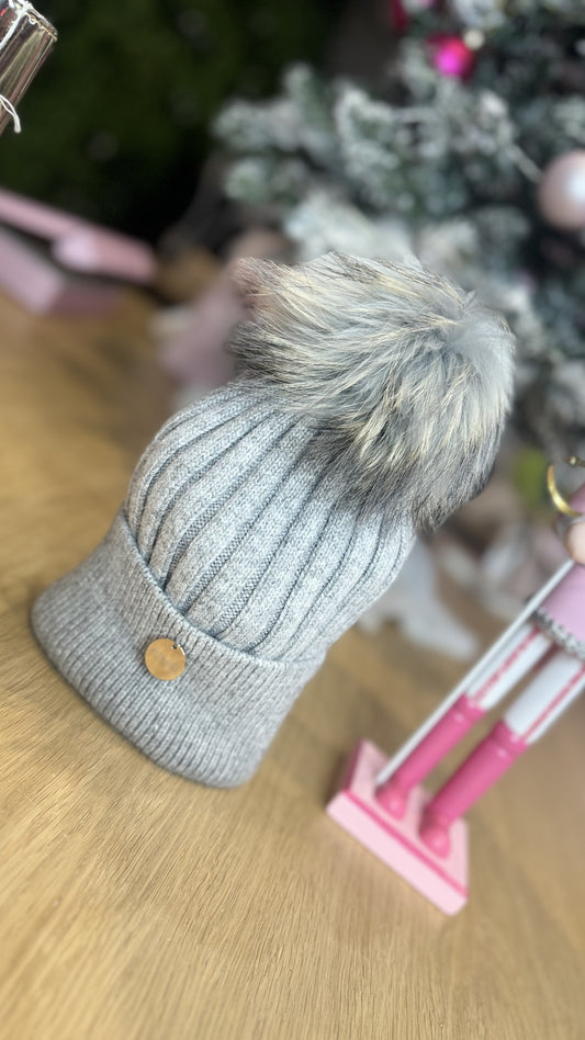 Popski Pom Pom Hat - Whisper Grey
