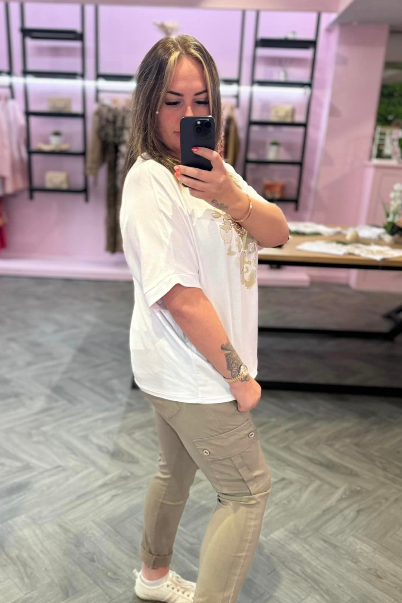 White Gold Heart Pattern T-Shirt